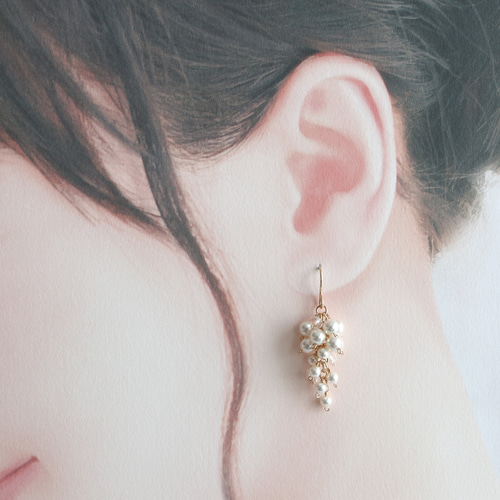 14kgf クリスタルパール オリジナルデザイン ぶどう ピアス