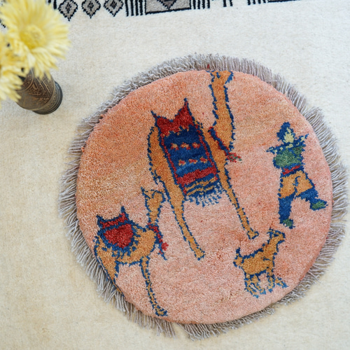 40×40cm【ペルシャ絨毯 手織りギャッベ】アマレ族ギャッベ ギャベ