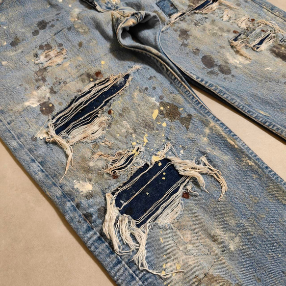 W36表記 リペアカスタム usa製 リーバイス 501 リメイクデニム ビンテージジーンズ グランジデニム ダメージ 