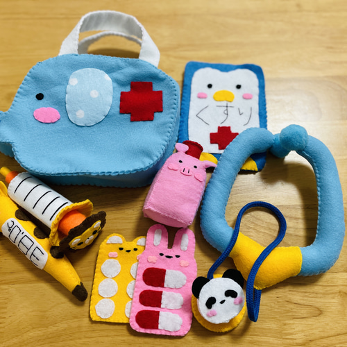 フェルトままごと かわいい動物のお医者さんセット※ぬいぐるみはつき