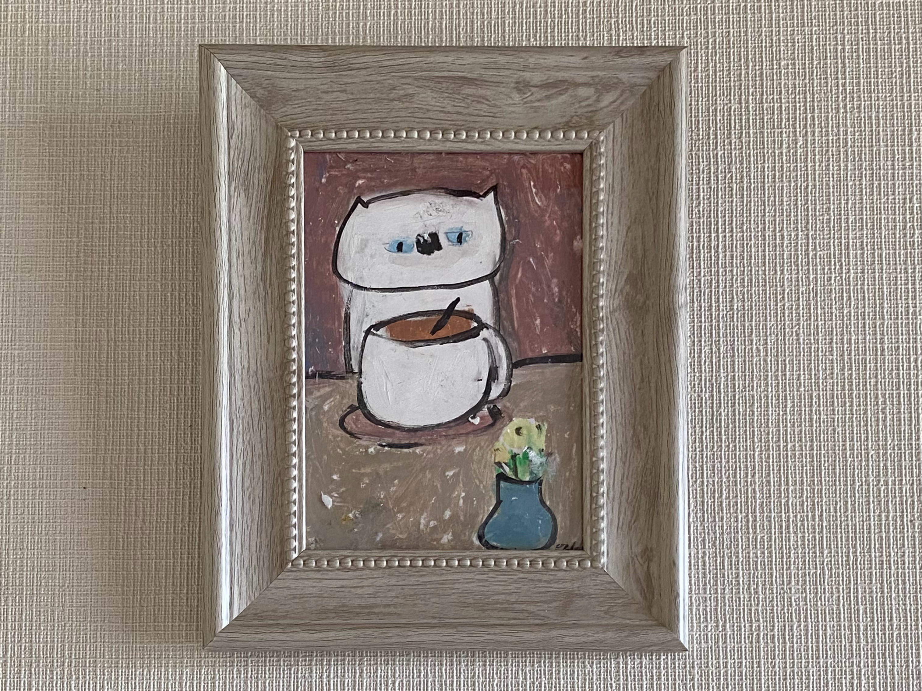 絵画。原画手描き【女の子とかわいい猫】04 古き 絵画。原画手描き【女の子とかわいい猫】04 古き