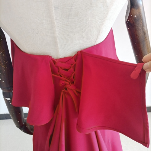 ボルドー色 パーティードレス ベアトップ スレンダーライン 花嫁  