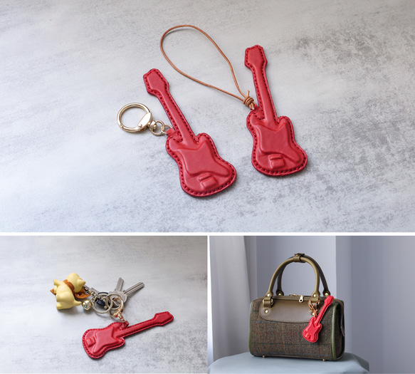 【純手工製作，真皮材質】3D吉他造型掛件鑰匙扣，是音樂愛好者的完美之選！ 第14張的照片