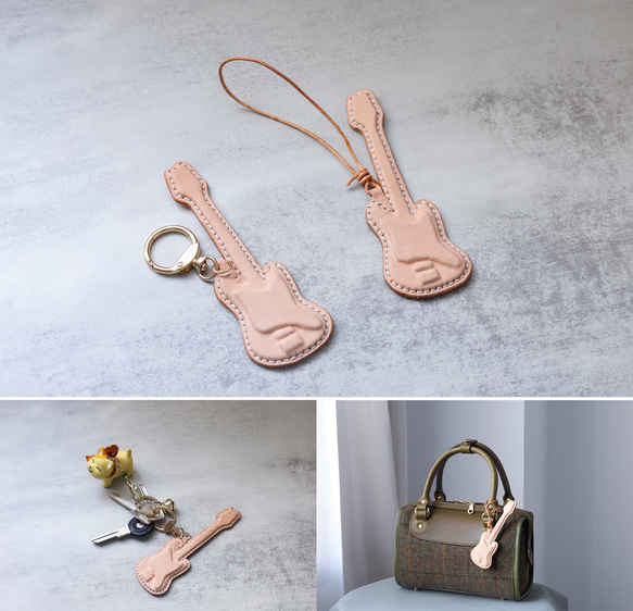 【純手工製作，真皮材質】3D吉他造型掛件鑰匙扣，是音樂愛好者的完美之選！ 第18張的照片