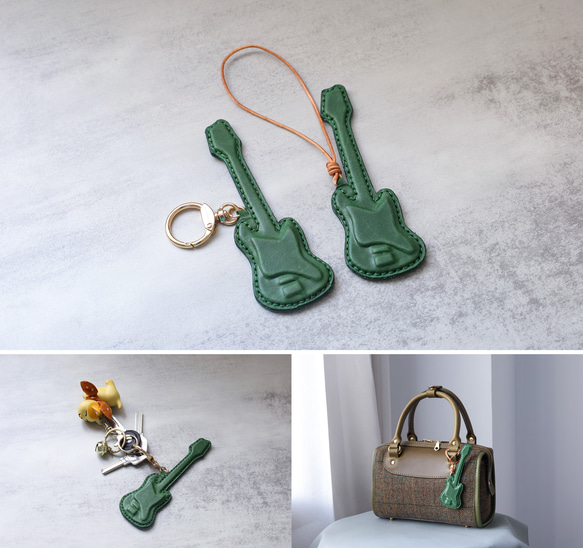 【純手工製作，真皮材質】3D吉他造型掛件鑰匙扣，是音樂愛好者的完美之選！ 第16張的照片