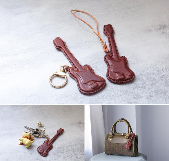 【純手工製作，真皮材質】3D吉他造型掛件鑰匙扣，是音樂愛好者的完美之選！ 第15張的照片