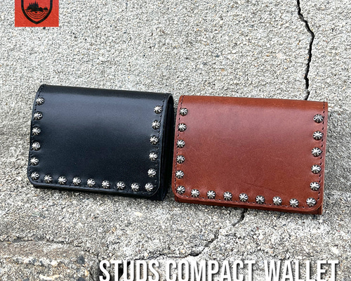 栃木レザー スタッズウォレット コンパクト財布 二つ折り財布