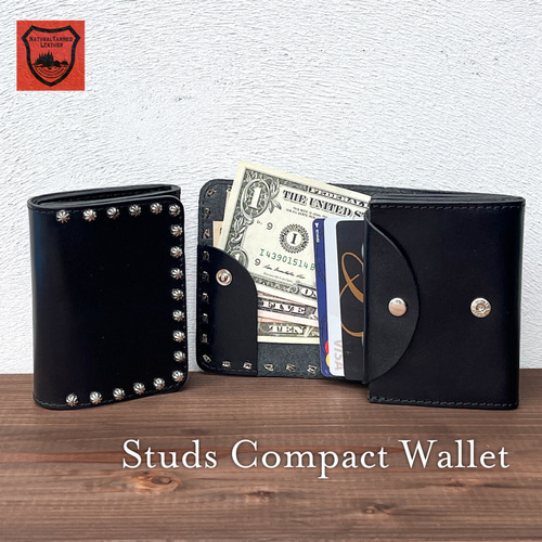 栃木レザー スタッズウォレット コンパクト財布 二つ折り財布 ［WL-001
