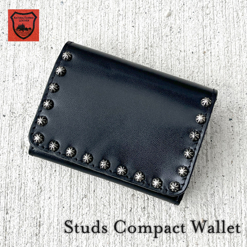 栃木レザー スタッズウォレット コンパクト財布 二つ折り財布 ［WL-001