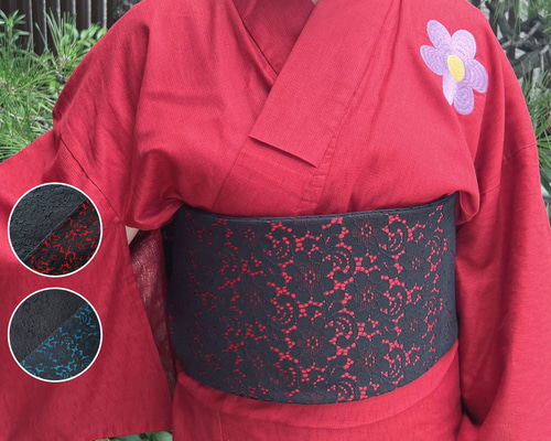 ブラックレース 半幅帯 浴衣 着物 和装 レース帯 フラワーレース 和装