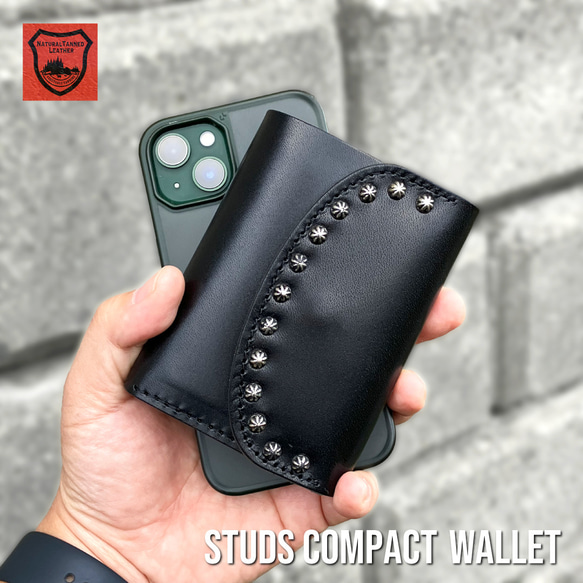 栃木レザー コンパクト三つ折り財布 スタッズ財布[WL-002-ST1 栃木レザー コンパクト三つ折り財布 スタッズ財布[WL-002-ST1