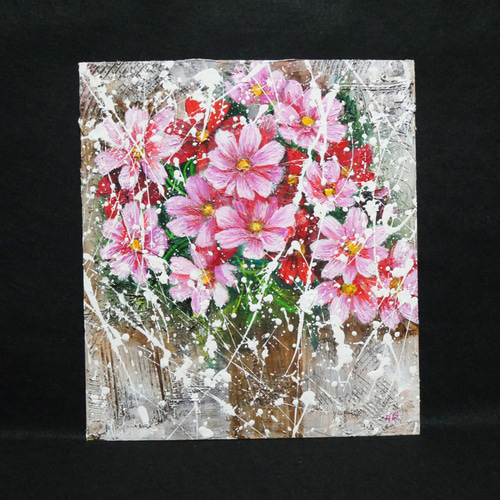 油絵 油彩 油彩画 絵 絵画【秋桜】 絵画 HR 通販 18152538｜Creema