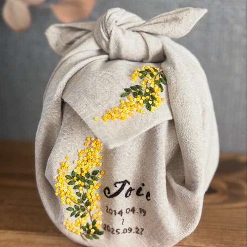 ミモザ刺繍骨壷カバー 風呂敷タイプ ペット服・アクセサリー KARU 通販