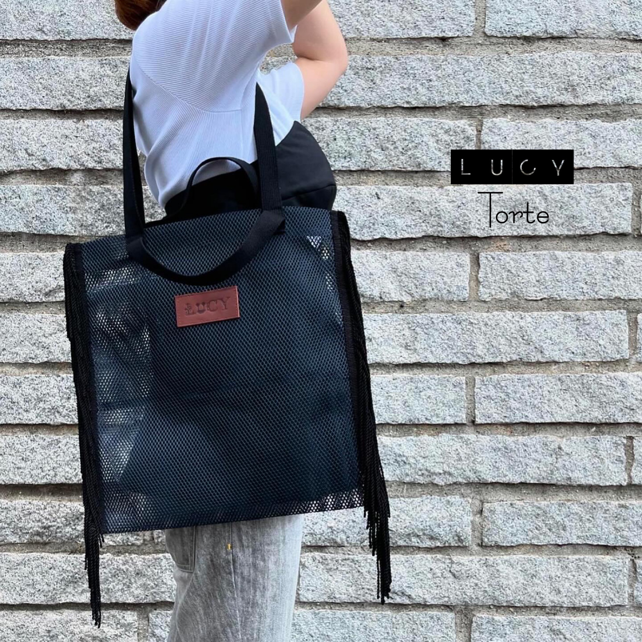 2way フリンジトートバッグ【NAVY ハードメッシュ】