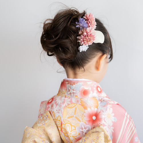 七五三 成人式 髪飾り 七五三7歳/ハーフ成人式】ドライフラワー風髪飾りF/ピンク/白/卒業式
