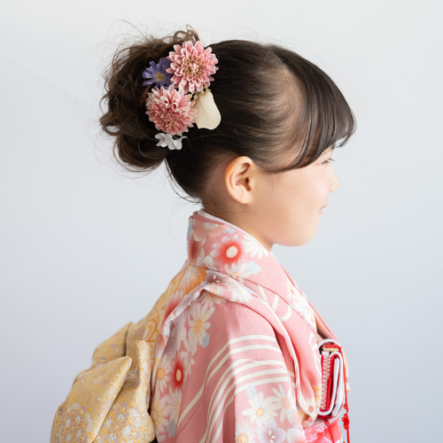七五三7歳/ハーフ成人式】ドライフラワー風髪飾りF/ピンク/白 七五三7歳/ハーフ成人式】ドライフラワー風髪飾りF/ピンク/白