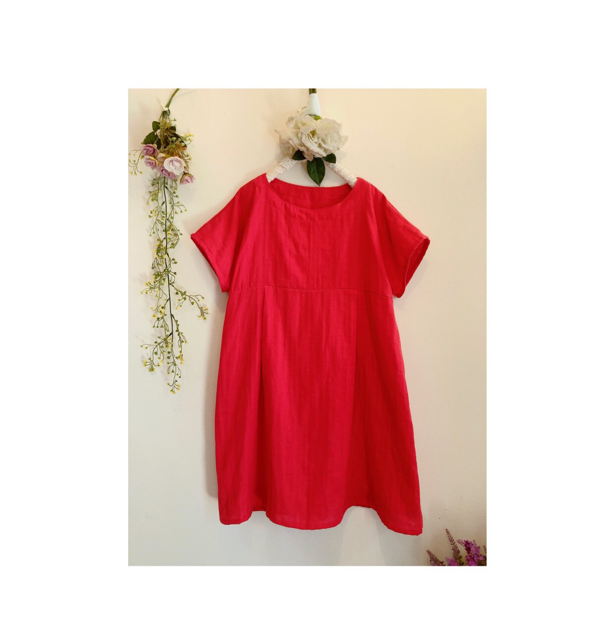 新色❤️ふわふわ大人のWガーゼ❤️パプリカレッド(半袖❣️)❤️色変OK