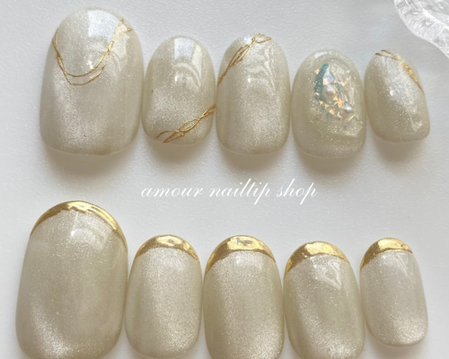 人気】繊細な輝きのフレンチネイルチップ ブライダル 結婚式