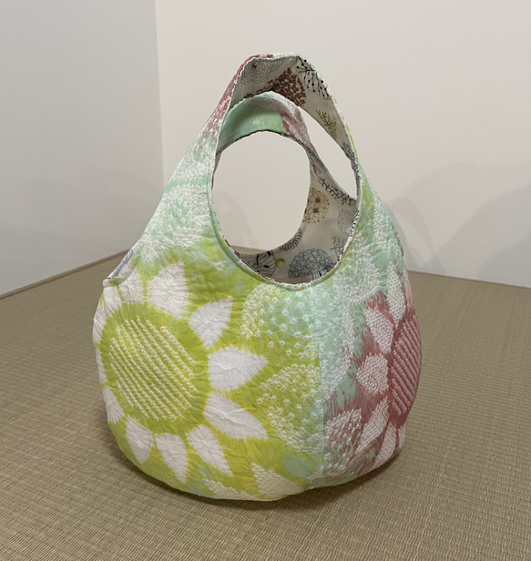 有松絞り/コロンとした/トートバッグ/ハンドメイド/グリーン  