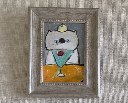 絵画。原画【猫ちゃんは鳥と一緒にお菓子を楽しく食べます】 絵画。原画【猫ちゃんは鳥と一緒にお菓子を楽しく食べます】 絵画。