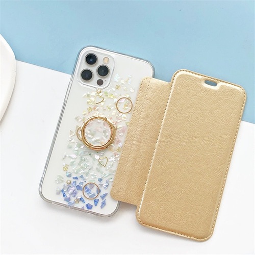 貝殻】5色から選択 手帳型スマホケース iPhone17e・17ProMax・15Pro