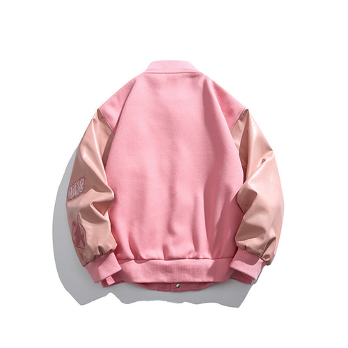 秋冬新作 メンズ ピンク バッジベースボールジャケット 無地 男