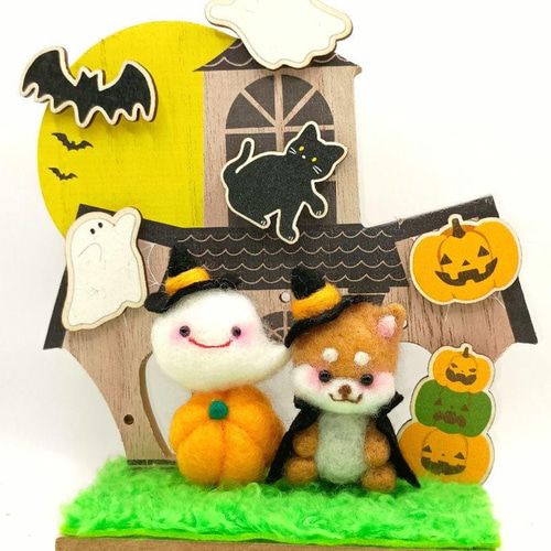 羊毛フェルト　作家さま　ハロウィーン　ぬいぐるみ　アートドール　豆柴　柴犬　❤ ☆ぴのきち☆8.6cmの黒柴さん☆羊毛フェルト 柴犬 黒柴