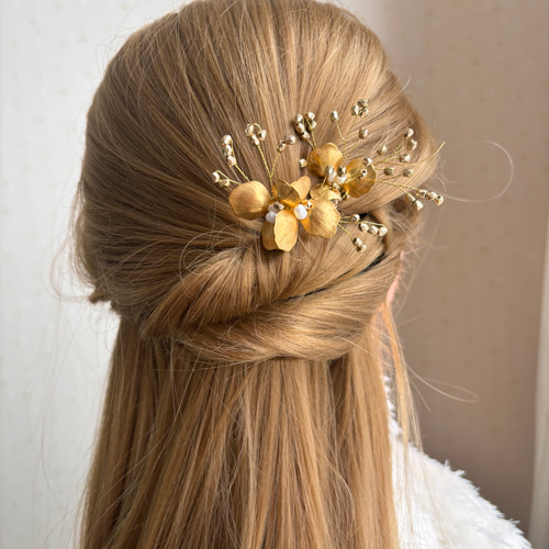 髪飾り】こっくり秋カラー♡ ブラスフラワーヘアアクセサリー