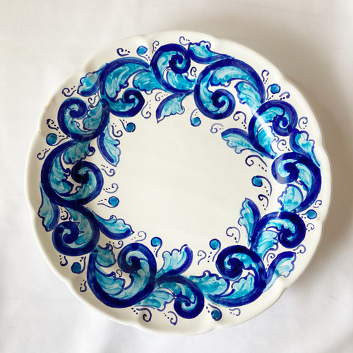 丸皿26cm GEO051 BLUEシリーズ マヨリカ焼き イタリア陶器 大皿