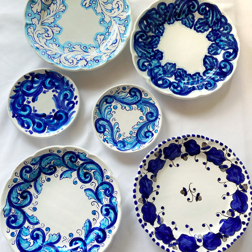 丸皿26cm GEO052 BLUEシリーズ マヨリカ焼き イタリア陶器 大皿