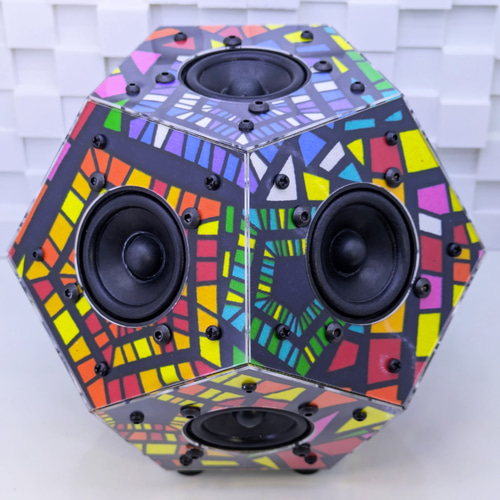 12面体Bluetooth アクリル アフリカ布柄 ステレオスピーカー組立て済み