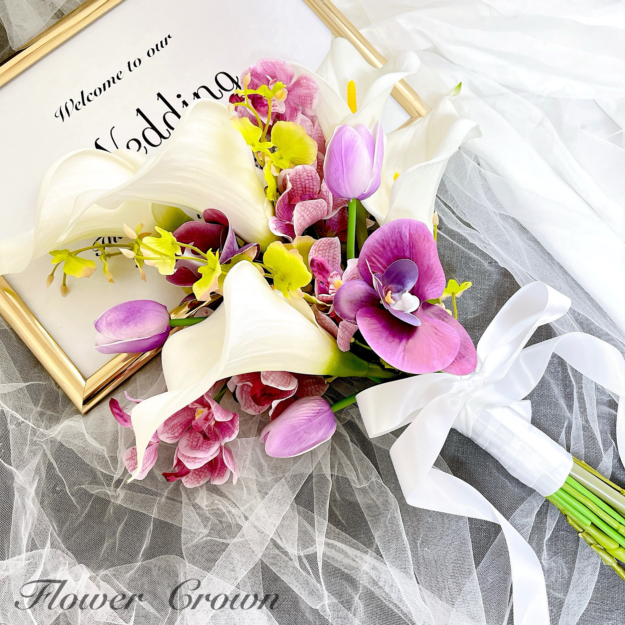 アーティフィシャルフラワーブーケ アームブーケ クラッチブーケ 結婚式 ブライダル 胡蝶蘭 ウエディングブーケ