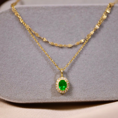 エメラルド2連ネックレスk18 ネックレス・ペンダント パール大好き  