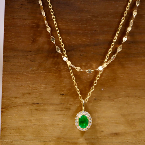 エメラルド2連ネックレスk18 ネックレス・ペンダント パール大好き  