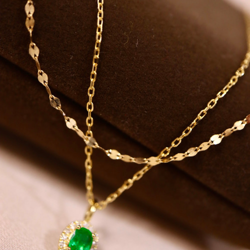 エメラルド2連ネックレスk18 ネックレス・ペンダント パール大好き  