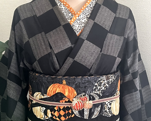 ハロウィン柄　半幅帯　小袋帯 楽天市場】半幅帯 正絹 ハロウィン リバーシブル 帯 西陣織 佐々木染織