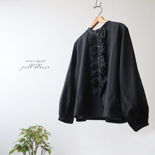 春支度SALE 上質ギマ擬麻コットン バンドカラー 花びらフリル