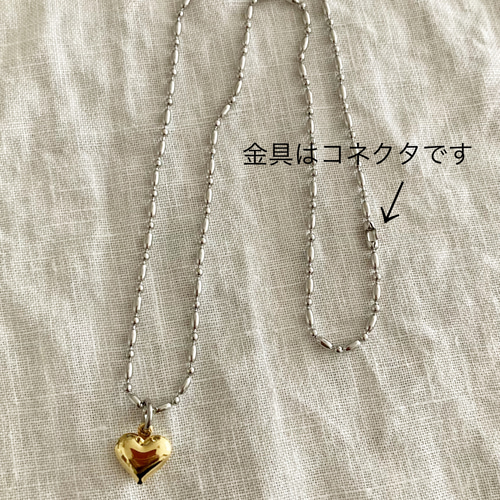 オールステンレス製 ボールチェーンネックレス ゴールドハート
