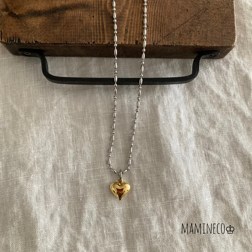 シルバー チェーンネックレス ハートチャーム ハートチェーンネックレス ゴールドandシルバー | mamaguitar