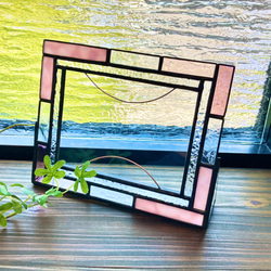 送料無料！ステンドグラス フォトフレーム〜pink color 横型
