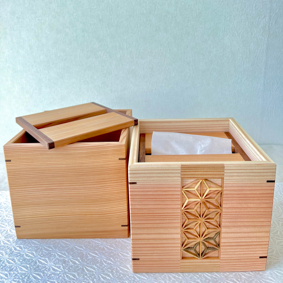 ＊ハーフサイズ ティッシュBOX　組子細工ver.＊ティッシュケース　秋田杉　ウォールナット 3枚目の画像