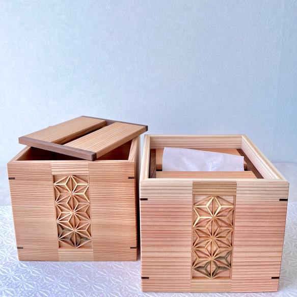 ＊ハーフサイズ ティッシュBOX　組子細工ver.＊ティッシュケース　秋田杉　ウォールナット 2枚目の画像
