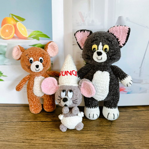 トムとジェリー/タフィー かぎ針編みぐるみ 置物 飾りふわふわ 癒し系