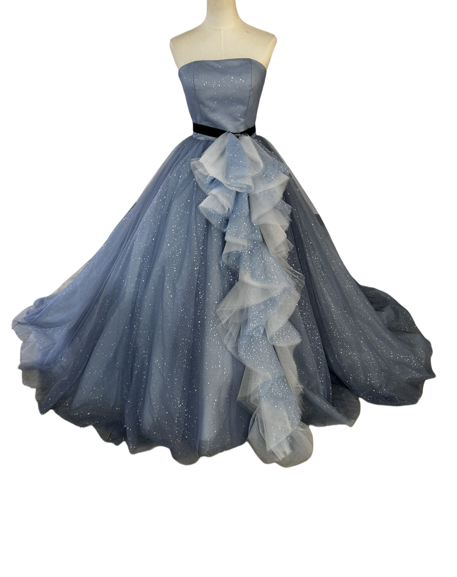 カラードレス 紫青 キラキラチュール ベアトップ フレアスカート 花嫁/ウェディングドレス