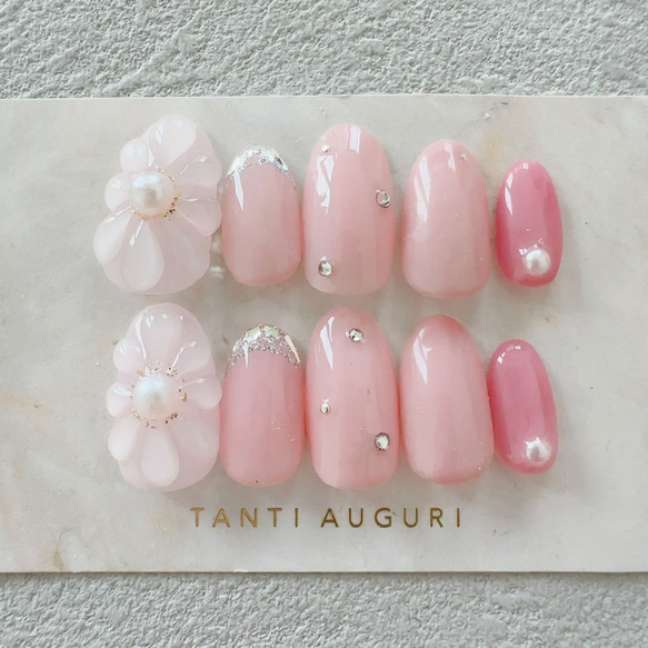 ニュアンスネイル ぷっくりフラワー 結婚式 ブライダル 成人式