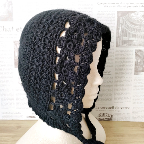 ボンネット クロシェハット ヘッドドレス フードニットキャップ