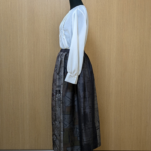 SOLD 着物リメイク ギャザースカート M〜L フレアスカート さら