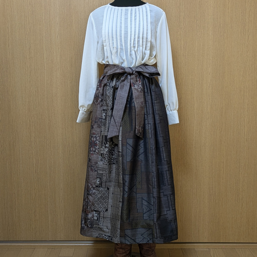 SOLD 着物リメイク ギャザースカート M〜L フレアスカート さら