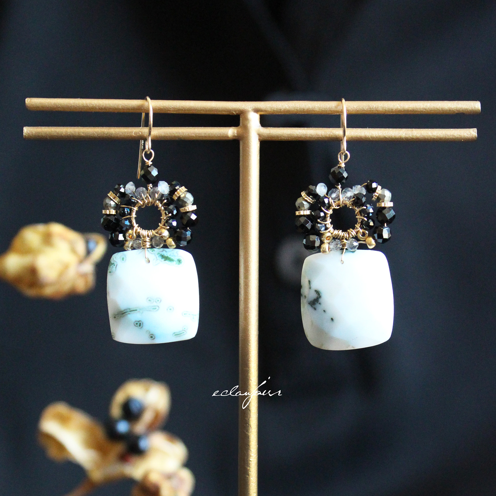 14kgf／エリザベートのブラックピアス＆イヤリング【eclanjour】