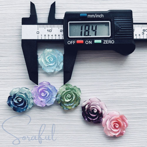6個】エレガントなシマー薔薇カボション バラ ローズ ラメ 18mm